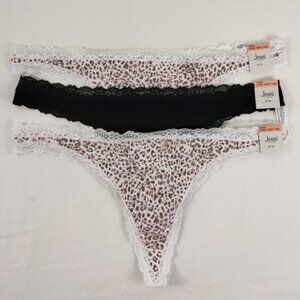 Jenni Women's Lace-Trim Thong 3XL 3 Pairs Pink Leopard Black
